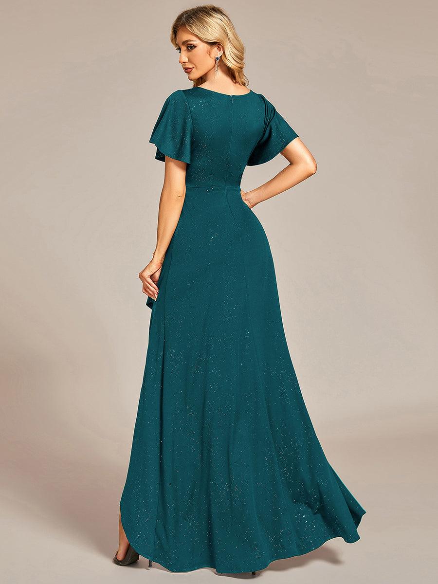 Robe de Soirée élégante à paillettes décolleté en V profond fente sur le devant #Couleur_Bleu Sarcelle