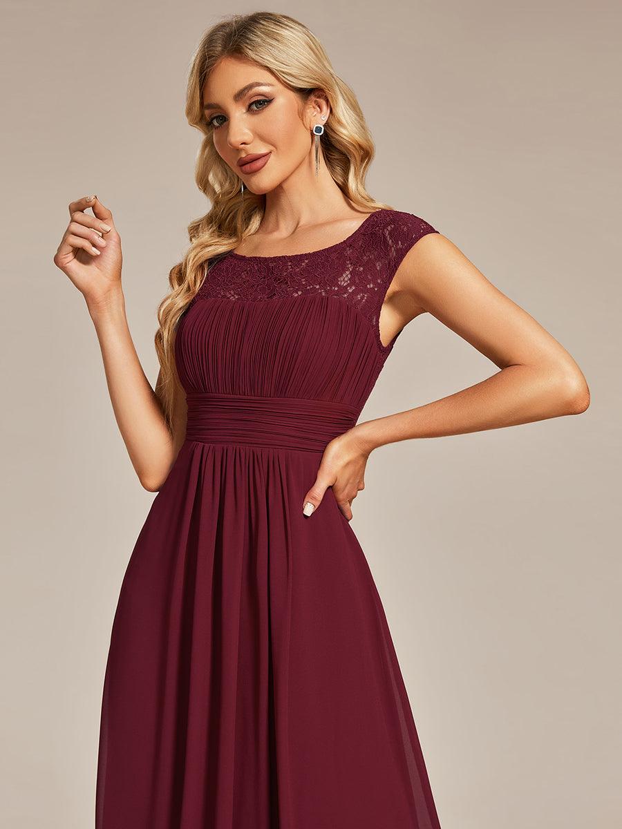 Robe de soirée élégante en mousseline Mancherons en dentelle #Couleur_Bordeaux