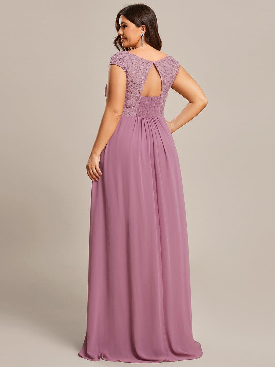 Robe de Soirée en Dentelle à Taille Empire de Grande Taille #Couleur_Orchidee