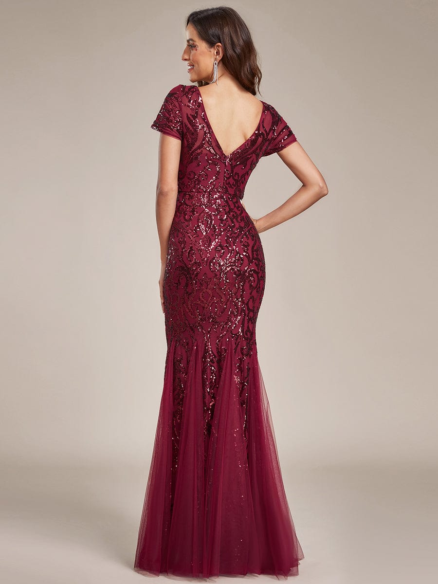 Robe de soirée sirène luxueuse sirène à sequins et encolure ronde #Couleur_Bordeaux