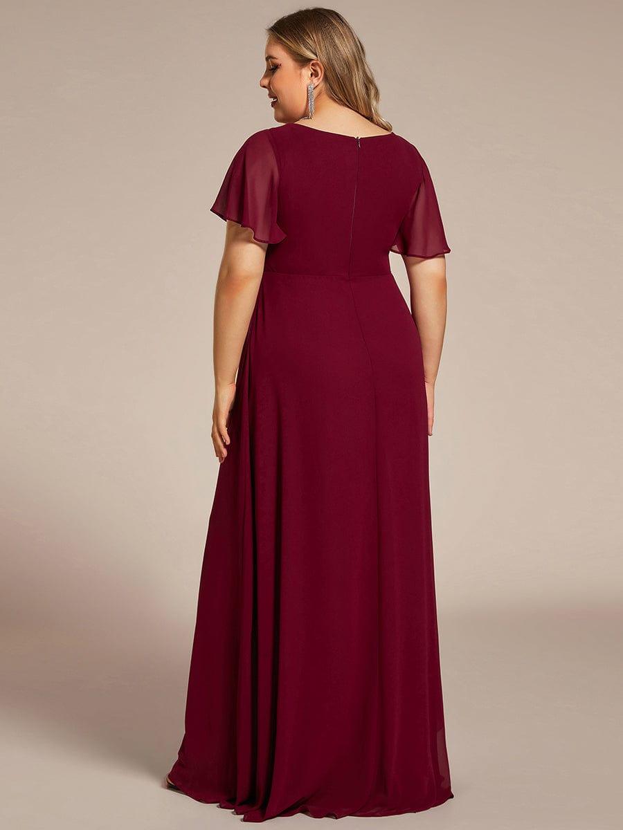 Robe de soirée Grande taille mousseline Manches volantées et à volants #Couleur_Bordeaux