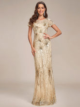Robe de soirée moulante dos nu à paillettes brodées de feux d'artifice #Couleur_Or