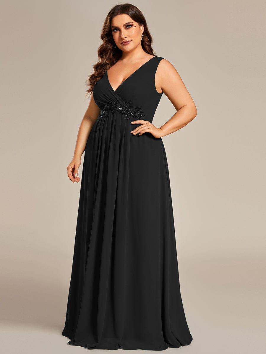 Robe de Soirée Formelle en Mousseline Applique Florale de Grande Taille #Couleur_Noir