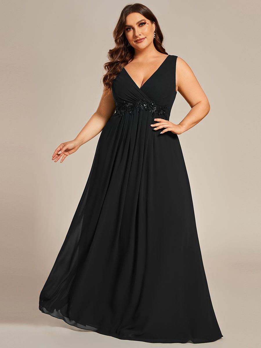 Robe de Soirée Formelle en Mousseline Applique Florale de Grande Taille #Couleur_Noir