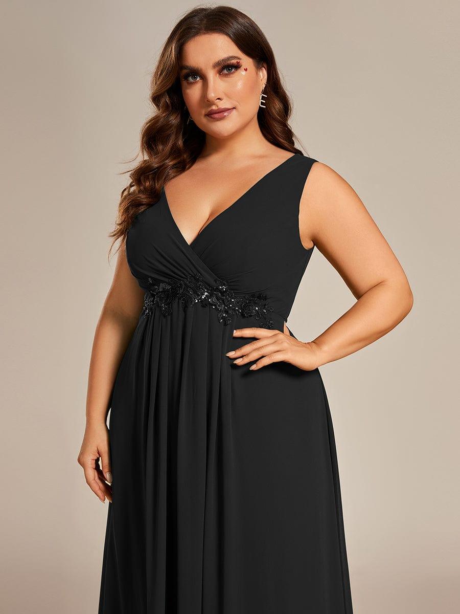 Robe de Soirée Formelle en Mousseline Applique Florale de Grande Taille #Couleur_Noir