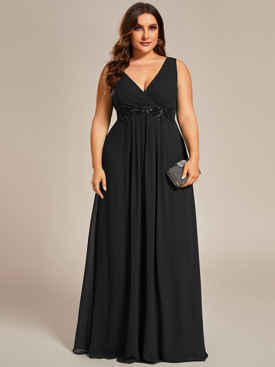 Robe de Soirée Formelle en Mousseline Applique Florale de Grande Taille #Couleur_Noir