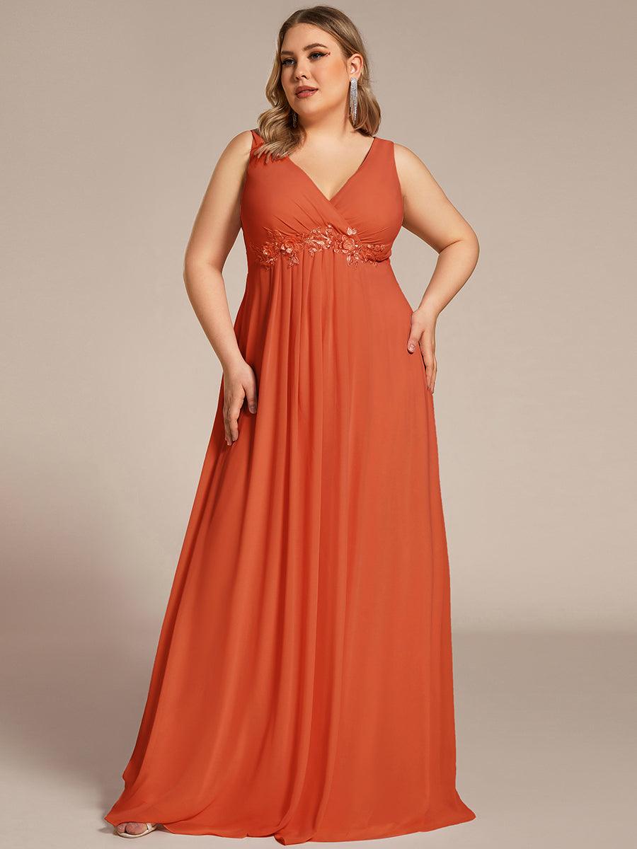 Robe de Soirée Formelle en Mousseline Applique Florale de Grande Taille #Couleur_Burnt Orange