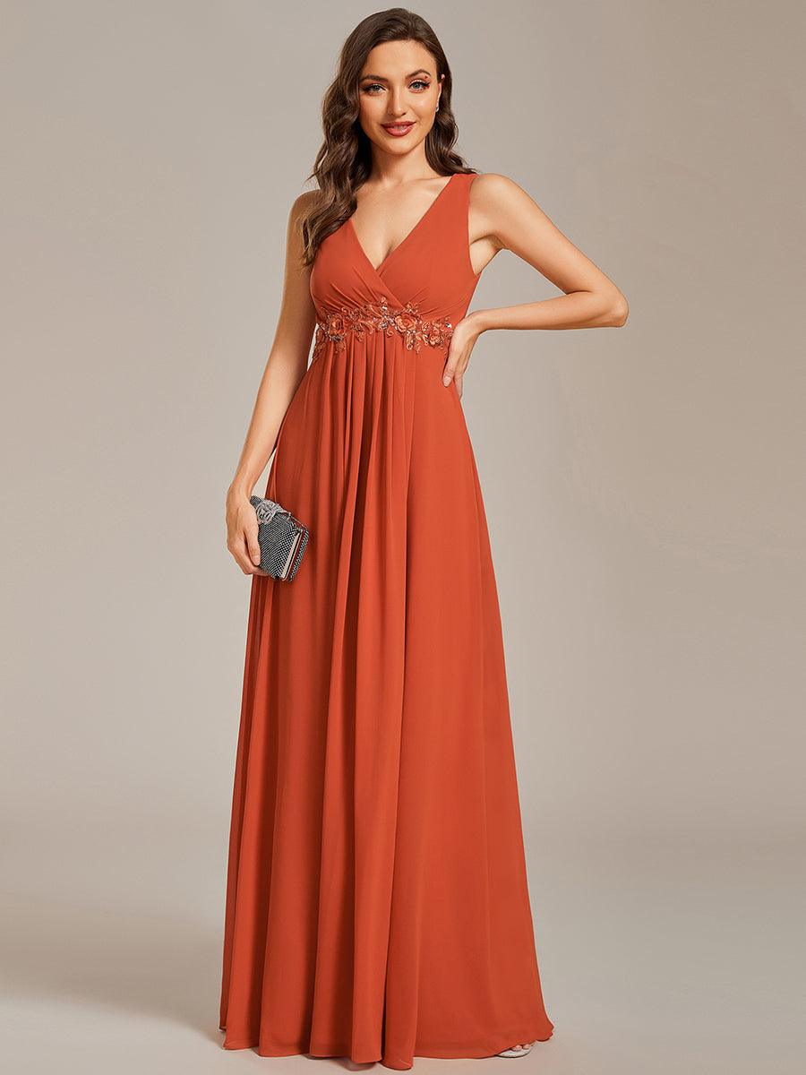 Robe de soirée longue sans manches en mousseline à appliqué floral #Couleur_Burnt Orange