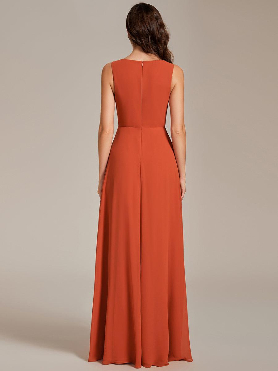 Robe de soirée longue sans manches en mousseline à appliqué floral #Couleur_Burnt Orange