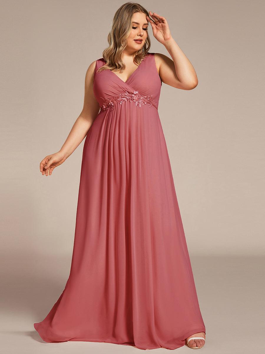 Robe de Soirée Formelle en Mousseline Applique Florale de Grande Taille #Couleur_Rose corail