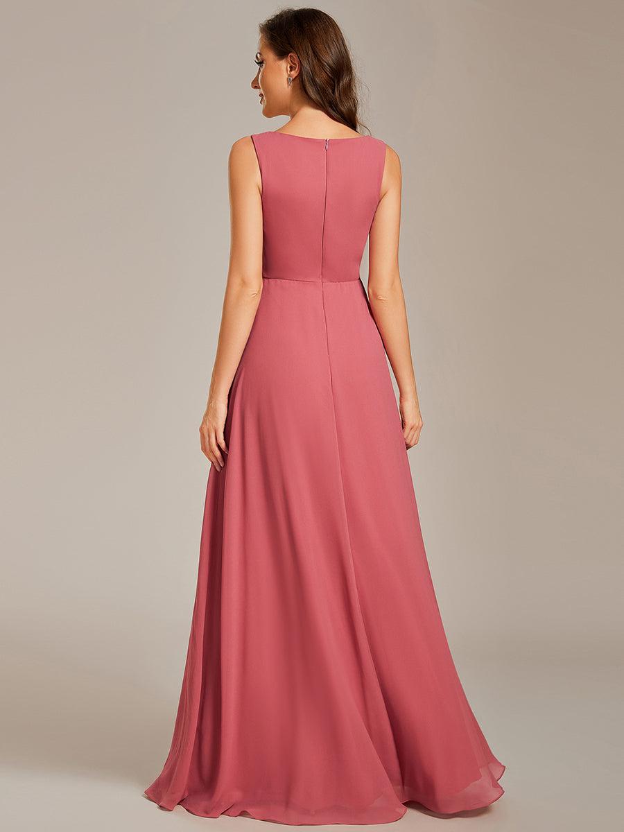 Robe de soirée longue sans manches en mousseline à appliqué floral #Couleur_Rose corail