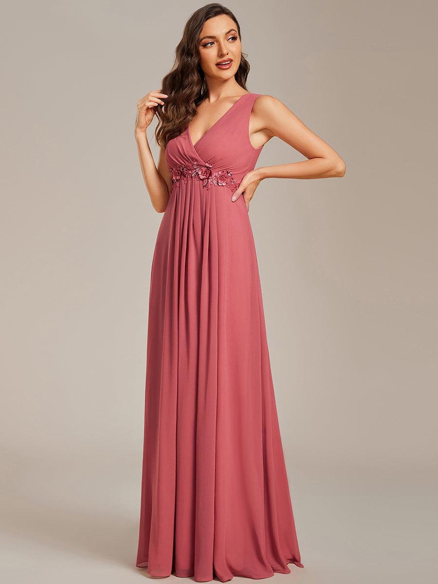 Robe de soirée longue sans manches en mousseline à appliqué floral #Couleur_Rose corail