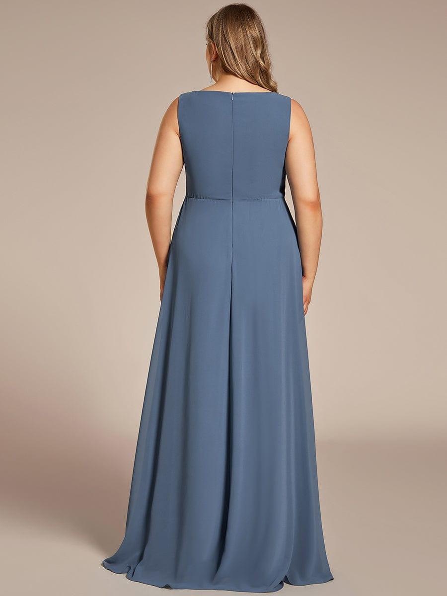 Robe de Soirée Formelle en Mousseline Applique Florale de Grande Taille #Couleur_Marine Fume