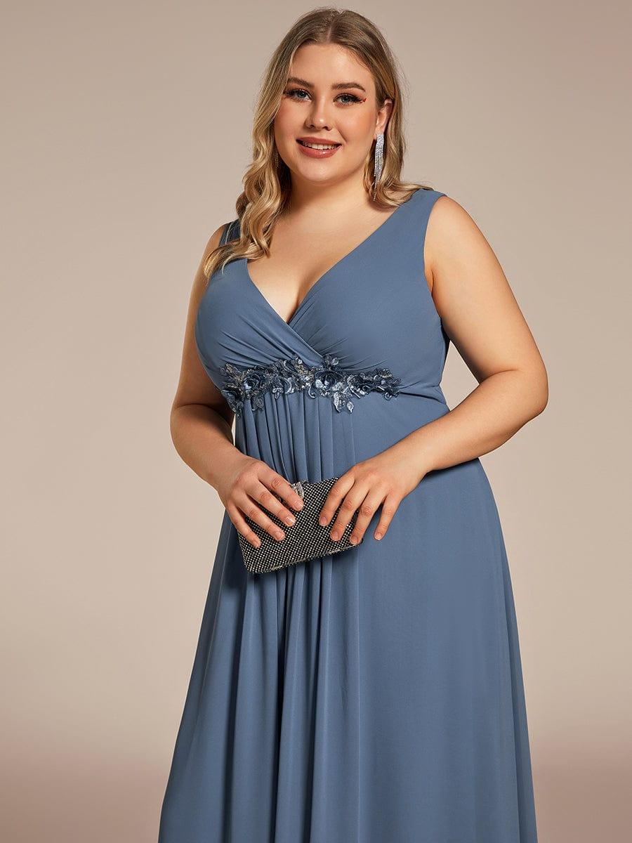 Robe de Soirée Formelle en Mousseline Applique Florale de Grande Taille #Couleur_Marine Fume