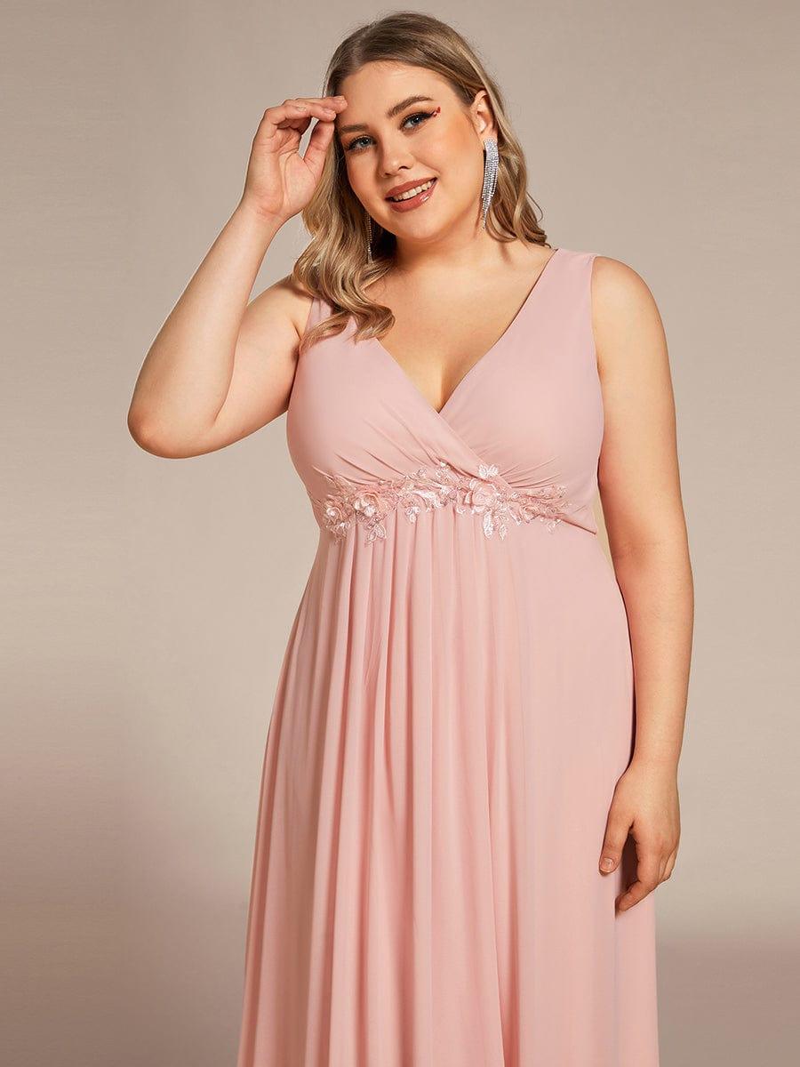 Robe de Soirée Formelle en Mousseline Applique Florale de Grande Taille #Couleur_Rose