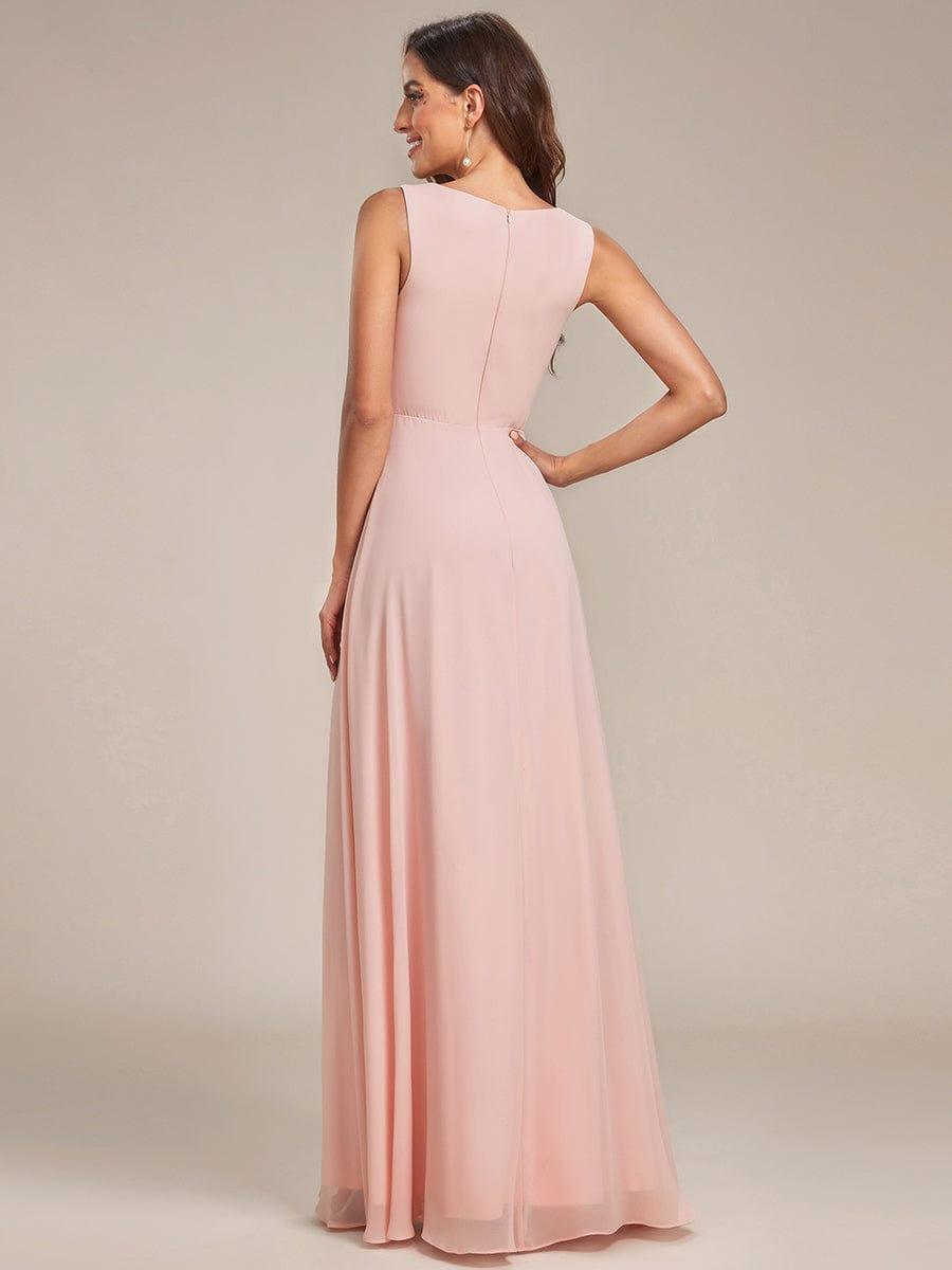 Robe de soirée longue sans manches en mousseline à appliqué floral #Couleur_Rose