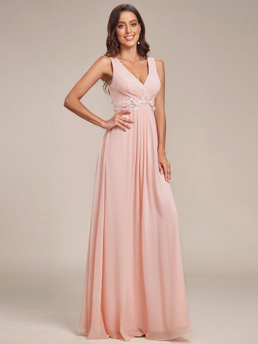 Robe de soirée longue sans manches en mousseline à appliqué floral #Couleur_Rose