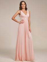 Robe de soirée longue sans manches en mousseline à appliqué floral #Couleur_Rose
