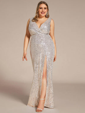 Robe de soirée à col en V profond à sequins scintillante de grande taille