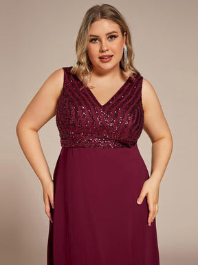 Robe de Soirée Formelle Grande Taille à Paillettes Sans Manches Double Col en V