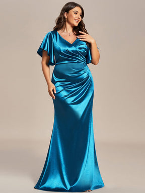 Robe de soirée plissée moulante à volants de grande taille en satin extensible