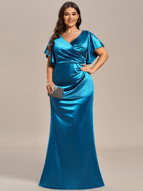 Robe de soirée plissée moulante à volants de grande taille en satin extensible