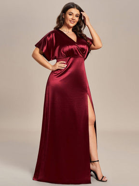 Robe de Soirée Satin Manches Chauve-Souris Fendue de Grande Taille