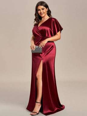 Robe de Soirée Satin Manches Chauve-Souris Fendue de Grande Taille