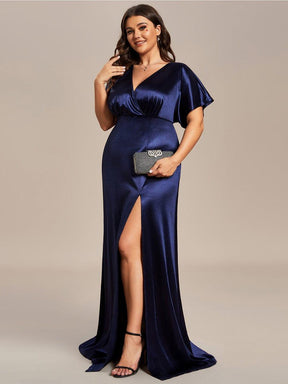 Robe de Soirée Satin Manches Chauve-Souris Fendue de Grande Taille