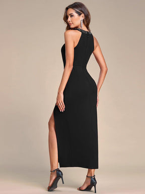 Robe de soirée à sequins plissés sans manches à col licou