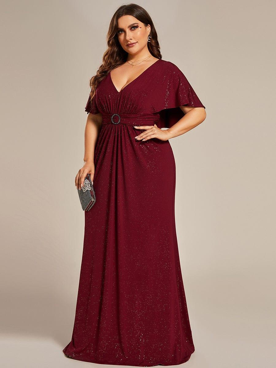 Robe de soirée sirène curvy à manches chauve-souris brillantes #Couleur_Bordeaux