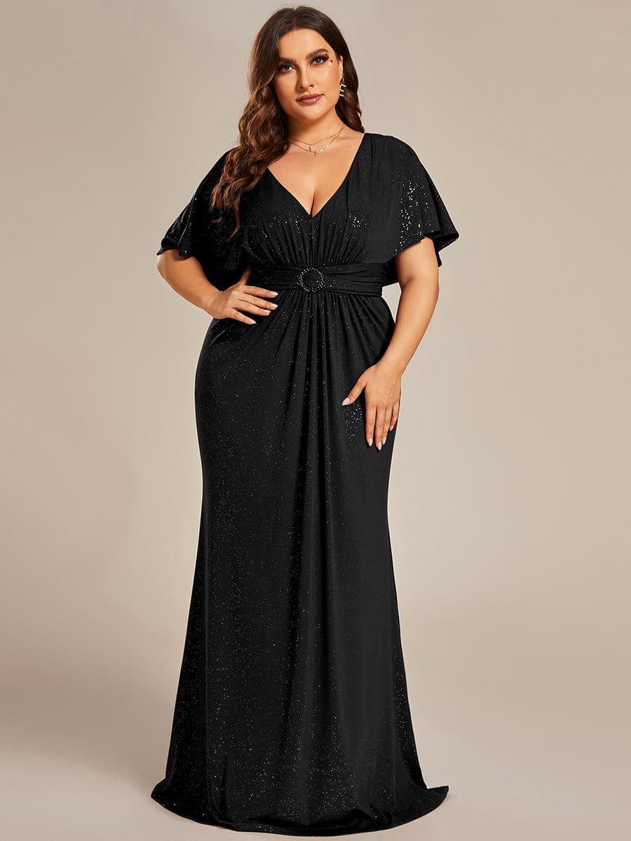 Robe de soirée sirène curvy à manches chauve-souris brillantes #Couleur_Noir