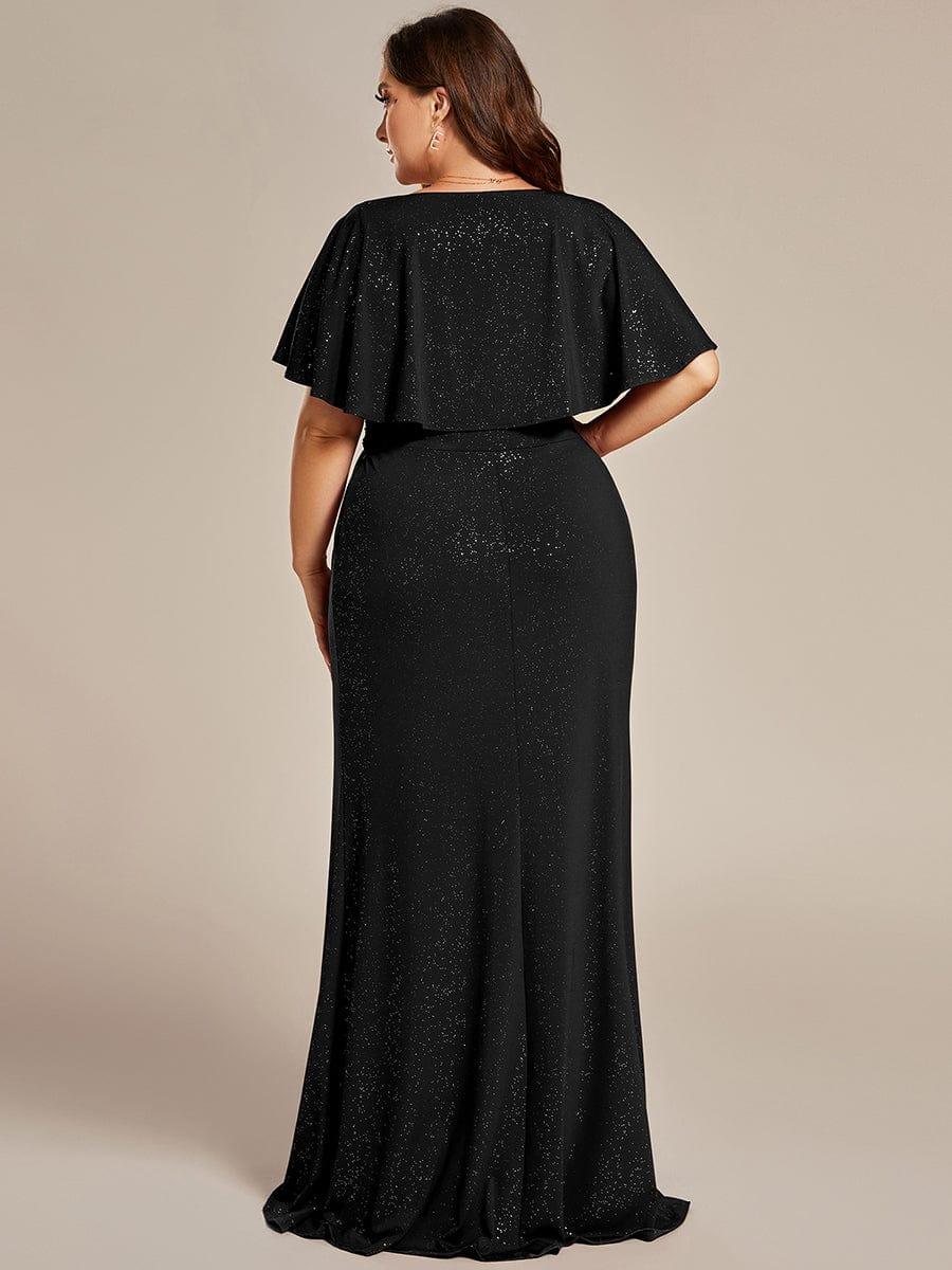 Robe de soirée sirène curvy à manches chauve-souris brillantes #Couleur_Noir