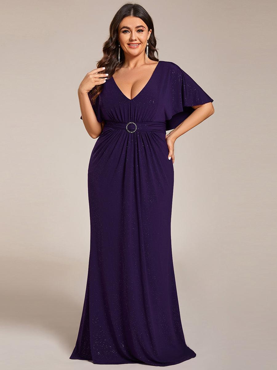 Robe de soirée sirène curvy à manches chauve-souris brillantes #Couleur_Violet Fonce