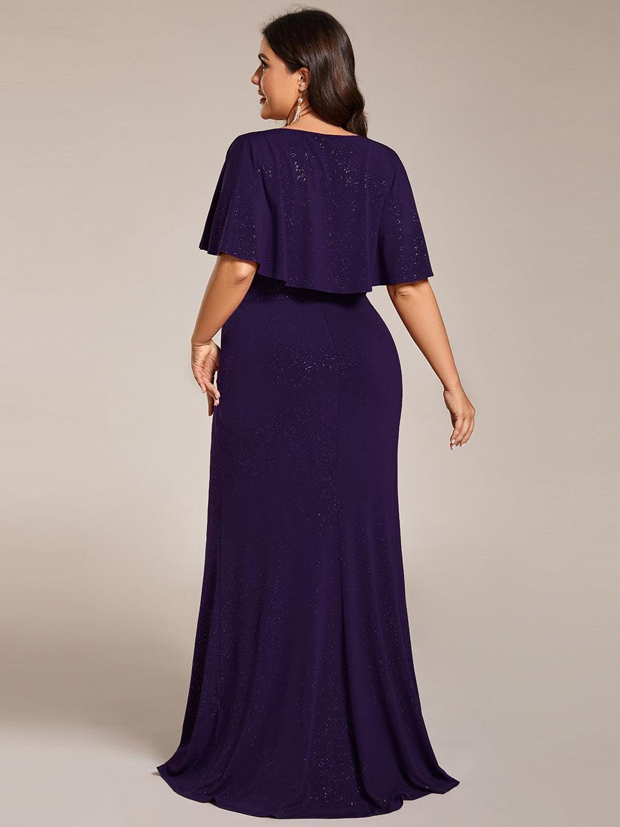 Robe de soirée sirène curvy à manches chauve-souris brillantes #Couleur_Violet Fonce