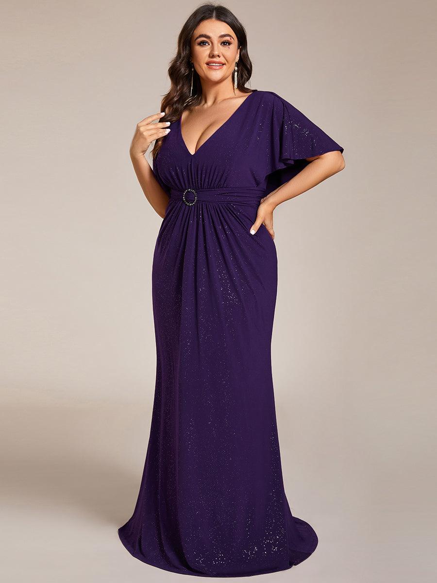 Robe de soirée sirène curvy à manches chauve-souris brillantes #Couleur_Violet Fonce