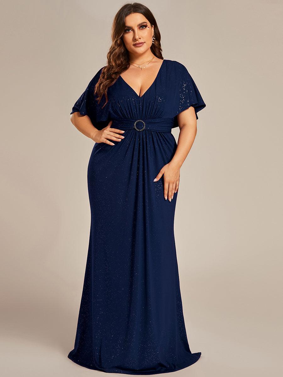 Robe de soirée sirène curvy à manches chauve-souris brillantes #Couleur_Bleu Marine