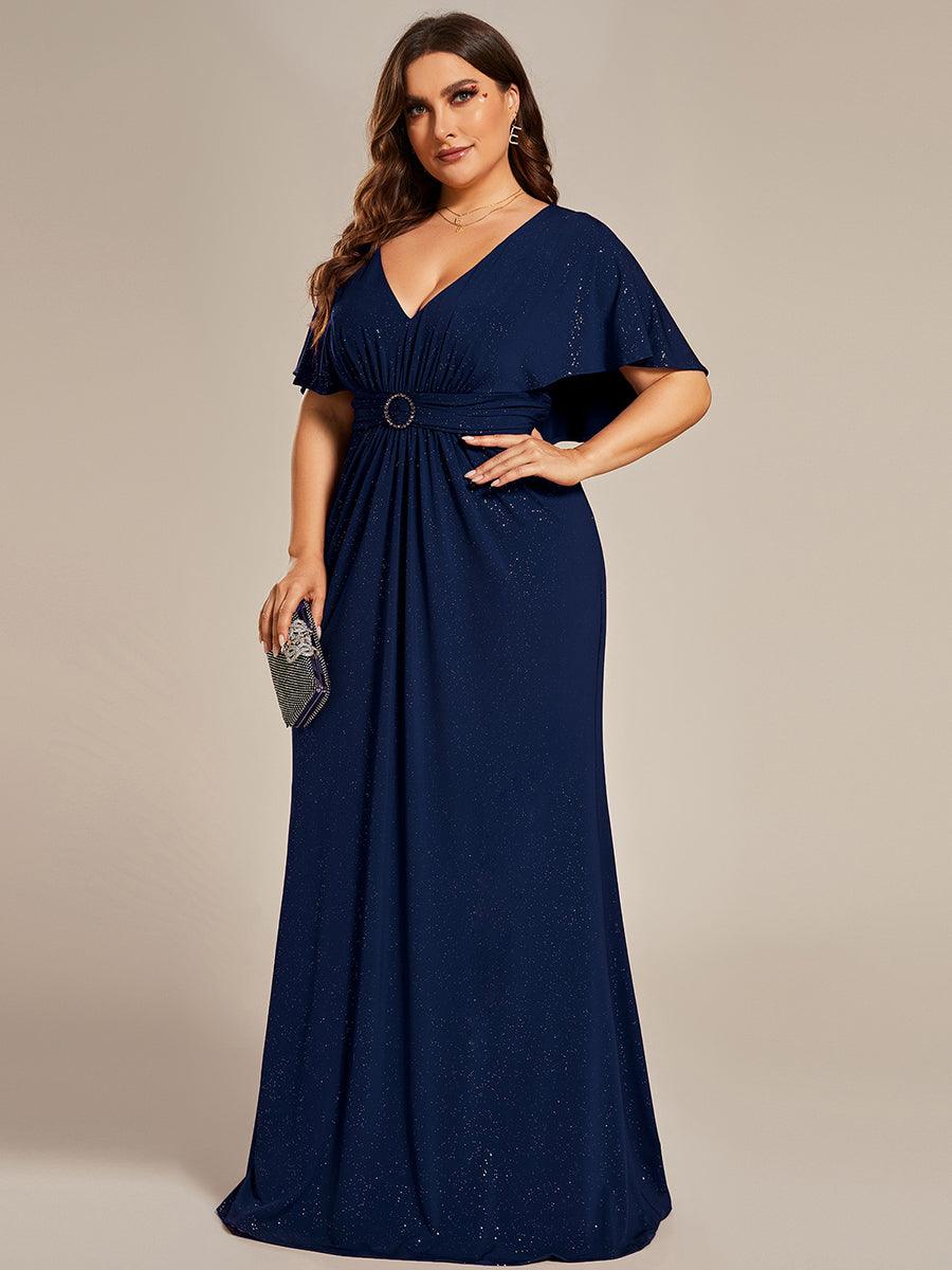 Robe de soirée sirène curvy à manches chauve-souris brillantes #Couleur_Bleu Marine