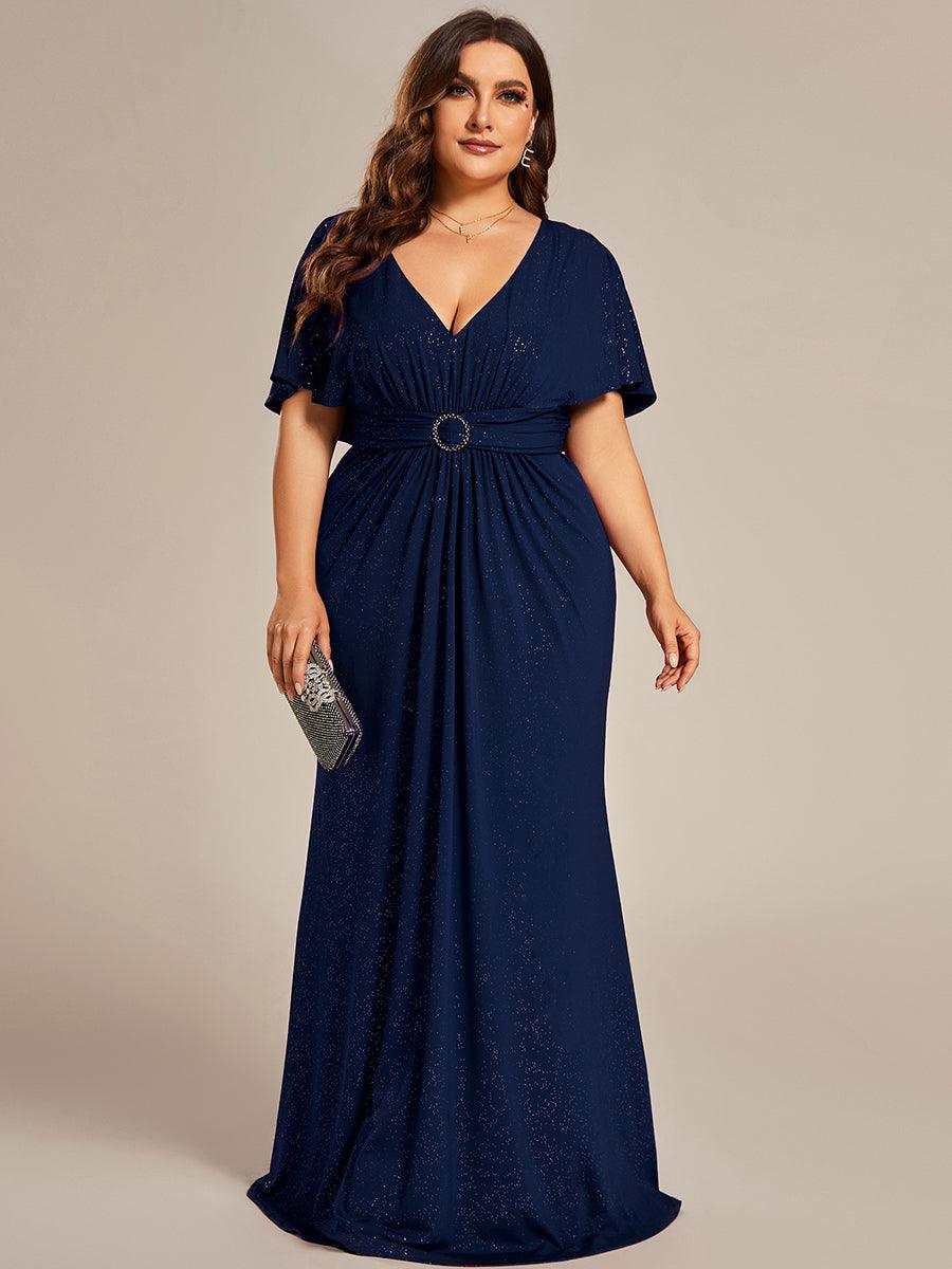 Robe de soirée sirène curvy à manches chauve-souris brillantes #Couleur_Bleu Marine