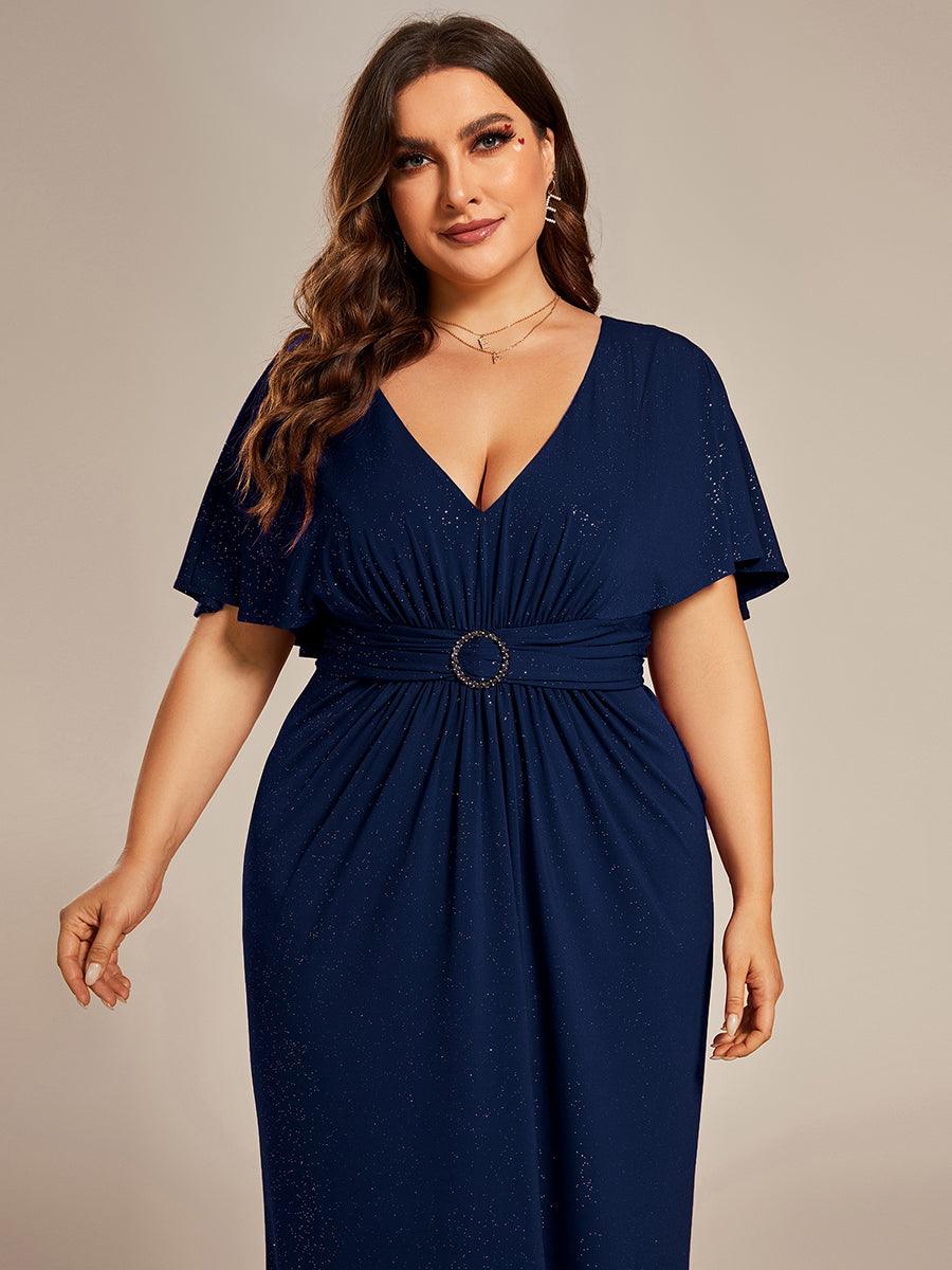 Robe de soirée sirène curvy à manches chauve-souris brillantes #Couleur_Bleu Marine