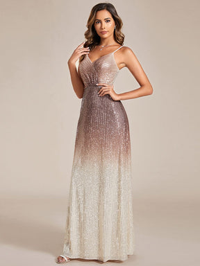 Robe de soirée à encolure en V Bretelles fines à sequins dégradés