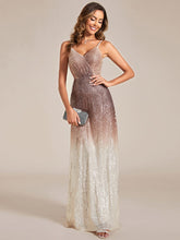 Robe de soirée à encolure en V Bretelles fines à sequins dégradés #Couleur_Kaki