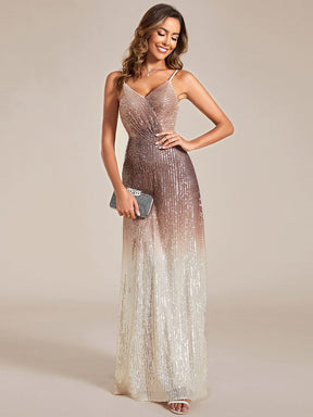 Robe de soirée à encolure en V Bretelles fines à sequins dégradés