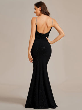 Robe de soirée moulante à paillettes scintillantes bretelles spaghetti dos ouvert