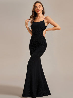 Robe de soirée moulante à paillettes scintillantes bretelles spaghetti dos ouvert