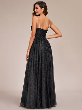 Robe de soirée scintillante sans manches bretelles spaghetti col en V dos ouvert