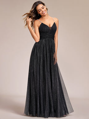 Robe de soirée scintillante sans manches bretelles spaghetti col en V dos ouvert
