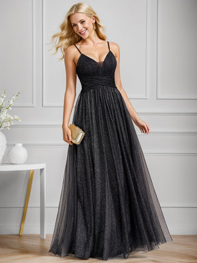 Robe de soirée scintillante sans manches bretelles spaghetti col en V dos ouvert