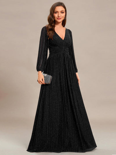 ever BRYM|Robe trapèze à manches longues et taille haute, éblouissante