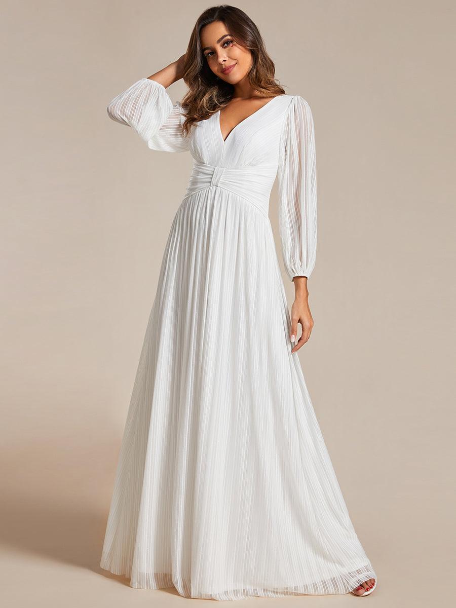 Robe de soirée trapèze à manches longues et taille empire scintillante #Couleur_Blanc